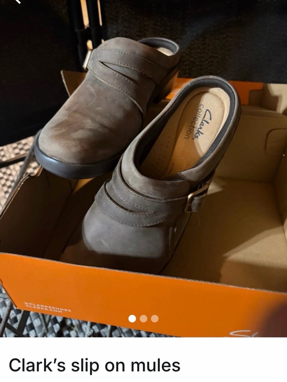 Clarks Gray Brown Slip-On Mule Clogs with Buckle